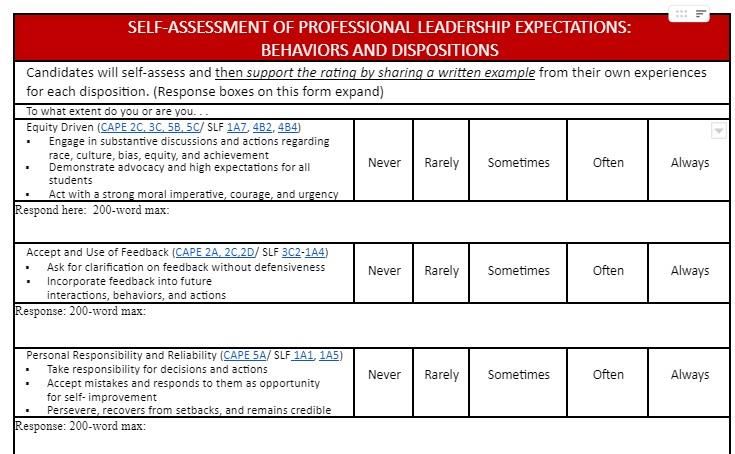 Screenshot of SelfAssesment